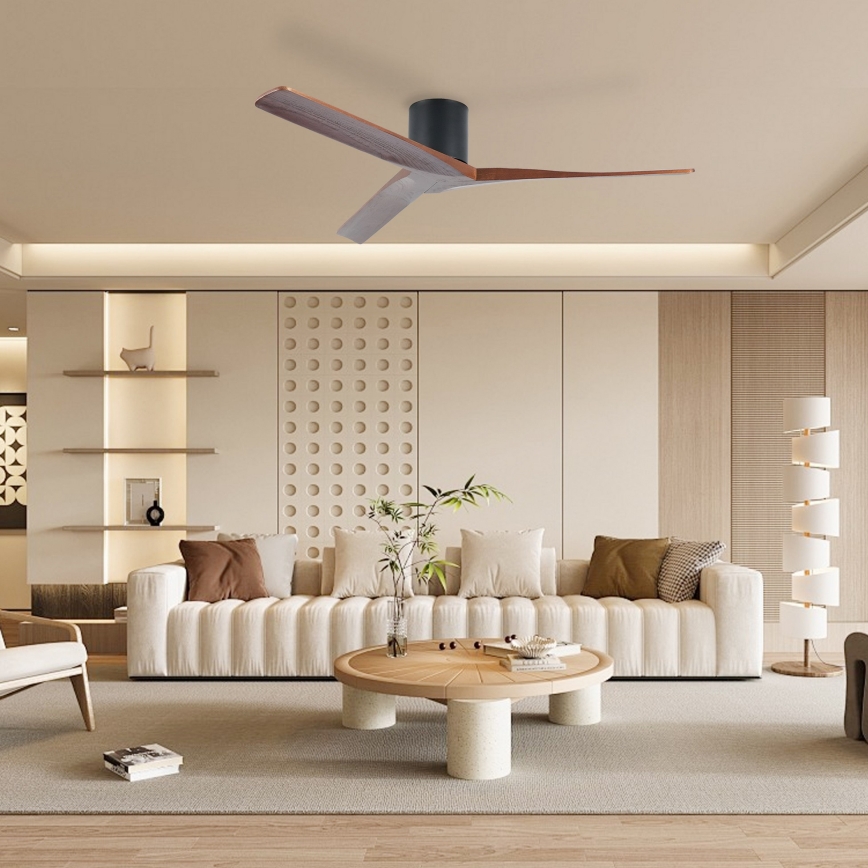 ZEVENTI - VELLON mennyezeti ventilátor Tuya Wi‑Fi, fekete/dió + távirányító