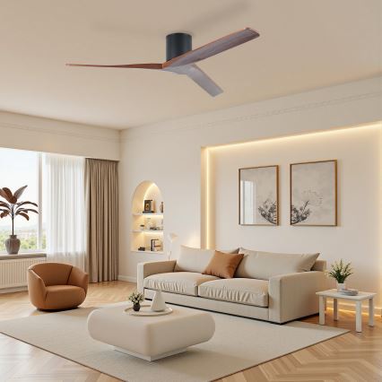 ZEVENTI - VELLON mennyezeti ventilátor Tuya Wi‑Fi, fekete/dió + távirányító
