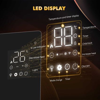 ZEVENTI - Okos elektromos direkt fűtőtest/konvektor LCD-kijelzővel 2000W/230V Wi‑Fi fehér