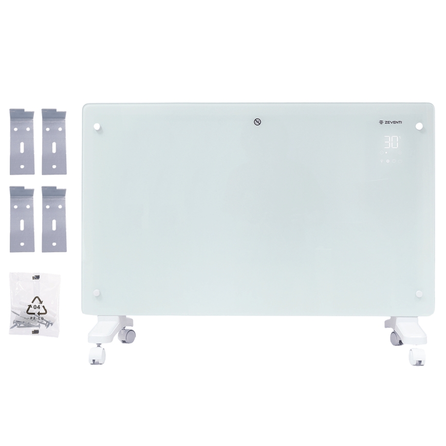ZEVENTI - Okos elektromos direkt fűtőtest/konvektor LCD-kijelzővel 2000W/230V Wi‑Fi fehér