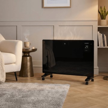 ZEVENTI - Okos elektromos konvektor LCD-kijelzővel ECO/1000/2000 W/230 V, Wi‑Fi, fekete