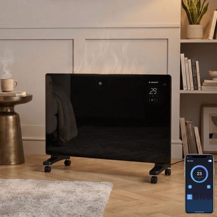 ZEVENTI - Intelligens fali elektromos fűtőtest/konvektor LCD kijelzővel 1000/2000W/230V Wi-Fi fekete