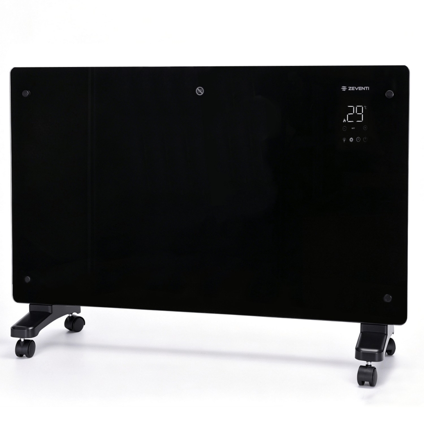 ZEVENTI - Intelligens fali elektromos fűtőtest/konvektor LCD kijelzővel 1000/2000W/230V Wi-Fi fekete