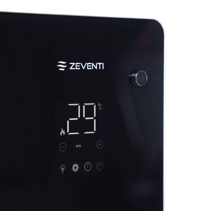 ZEVENTI - Intelligens fali elektromos fűtőtest/konvektor LCD kijelzővel 1000/2000W/230V Wi-Fi fekete