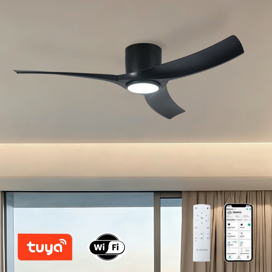 ZEVENTI - LED dimmelhető mennyezeti ventilátor ORBITO LED/24W/230V 3000/4000/6000K Wi-Fi Tuya fekete + távirányító