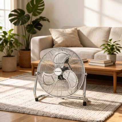 ZEVENTI - Álló ventilátor FLOW 100W/230V, átmérő 54 cm, fényes króm