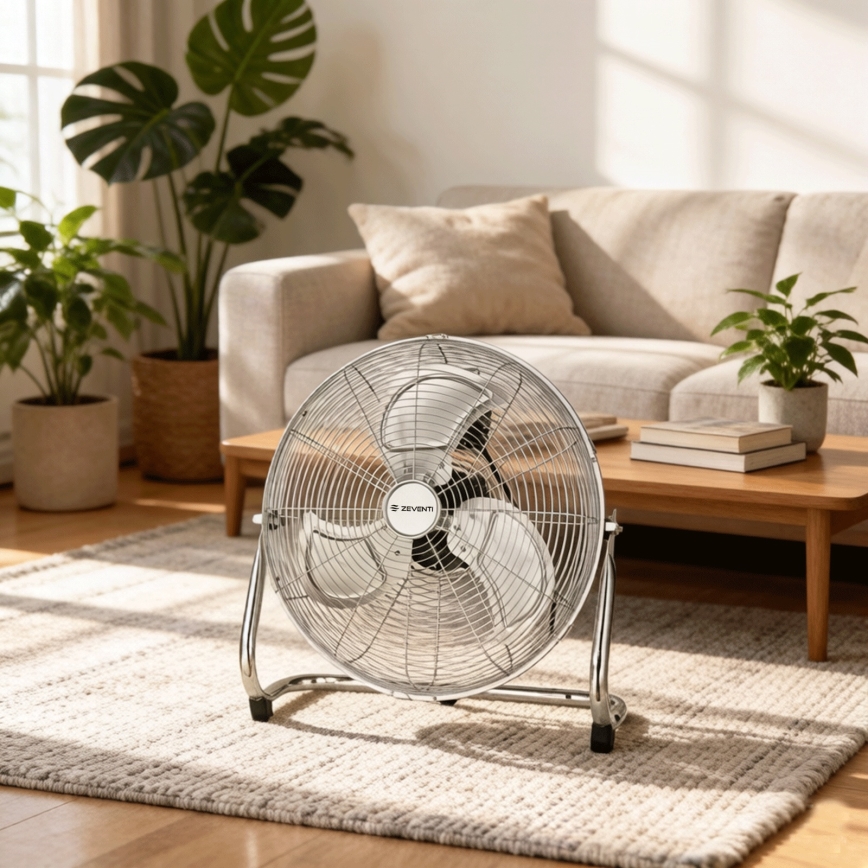 ZEVENTI - Álló ventilátor FLOW 100W/230V, átmérő 54 cm, fényes króm