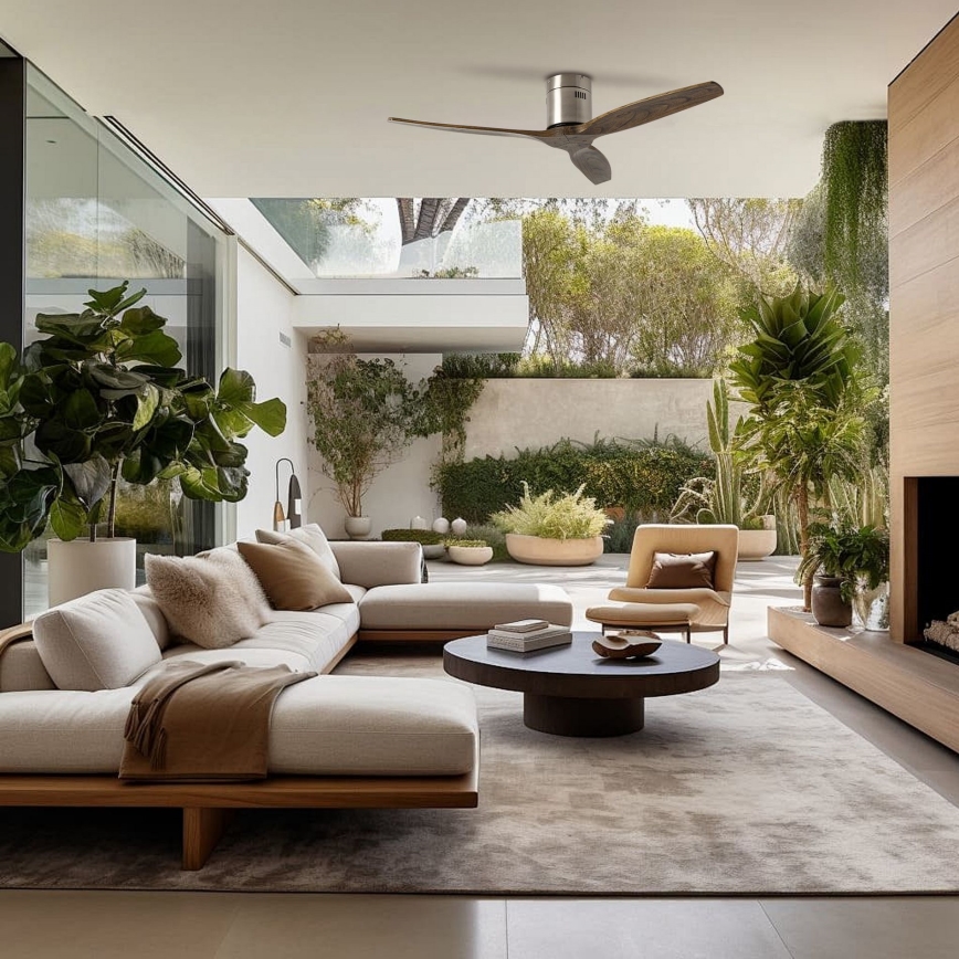 ZEVENTI - mennyezeti ventilátor SPELLO Wi-Fi Tuya matt króm/tölgy + távirányító