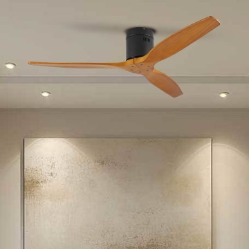 ZEVENTI - SPELLO mennyezeti ventilátor Wi‑Fi Tuya, fekete/tölgy + távirányító