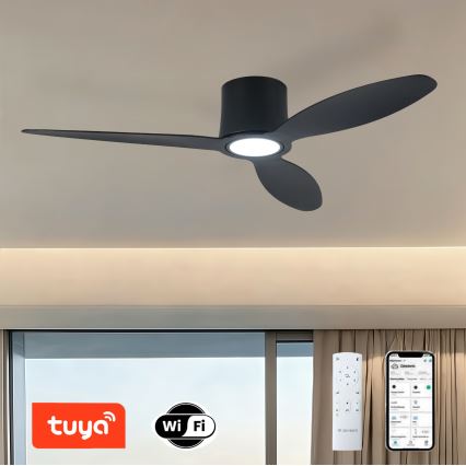 ZEVENTI - LED-fényerőszabályozható mennyezeti ventilátor VENTORA LED/24W/230V 3000/4000/6000K Wi-Fi Tuya fekete + távirányító