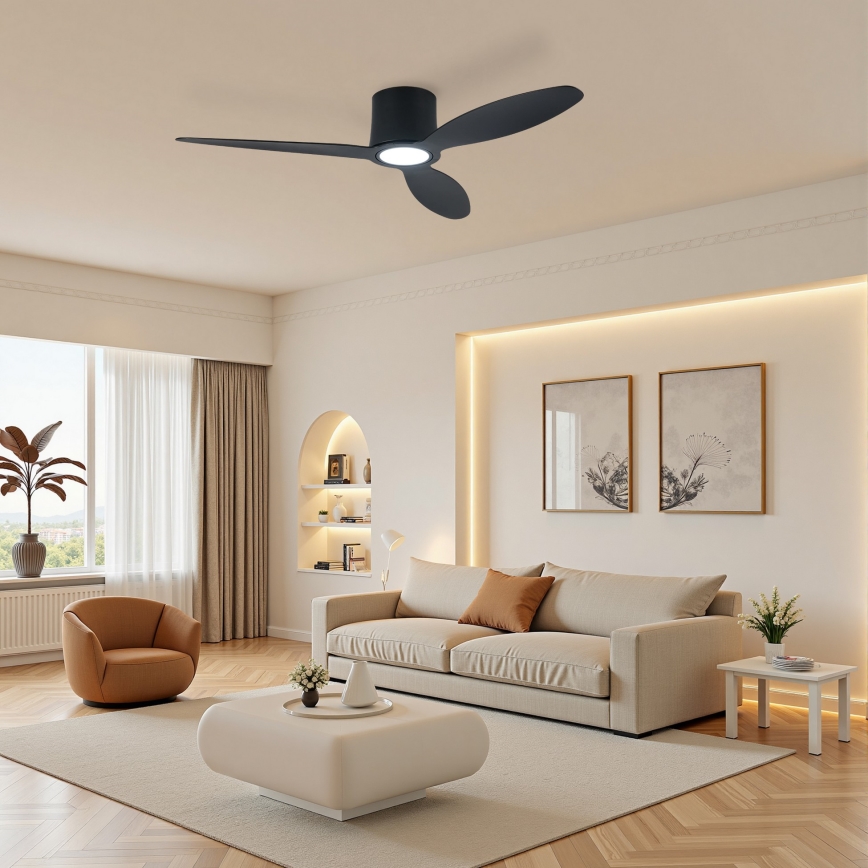 ZEVENTI - LED-fényerőszabályozható mennyezeti ventilátor VENTORA LED/24W/230V 3000/4000/6000K Wi-Fi Tuya fekete + távirányító