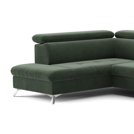 Kihajtható sarokkanapé tárolóhellyel U alakban CATANIA balos zöld