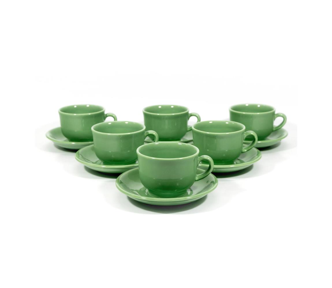 Zöld kerámia teáscsésze szett 6 db alátéttel