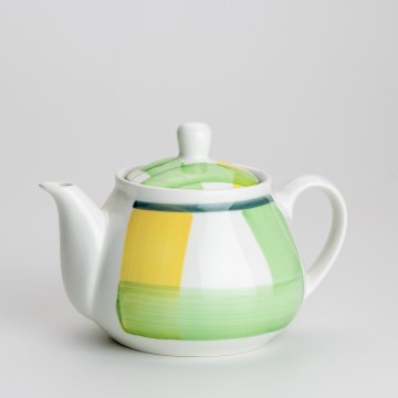 Zöld-sárga kerámia kávéfőző fedővel, Lucie