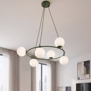Zsinóros csillár AZURA 6xE14/10W/230V zöld/fehér