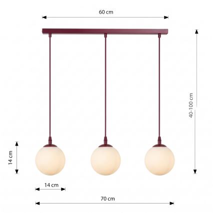 Zsinóros csillár COSMO 3xE14/10W/230V piros/fehér
