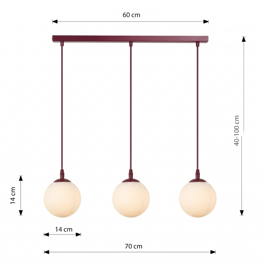Zsinóros csillár COSMO 3xE14/10W/230V piros/fehér