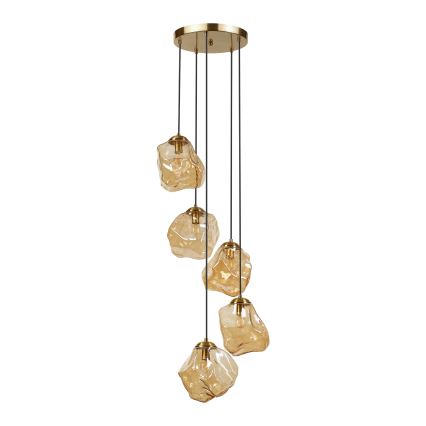 Zsinóros csillár CRISTAL 5xE14/15W/230V sárgaréz/füstös bézs
