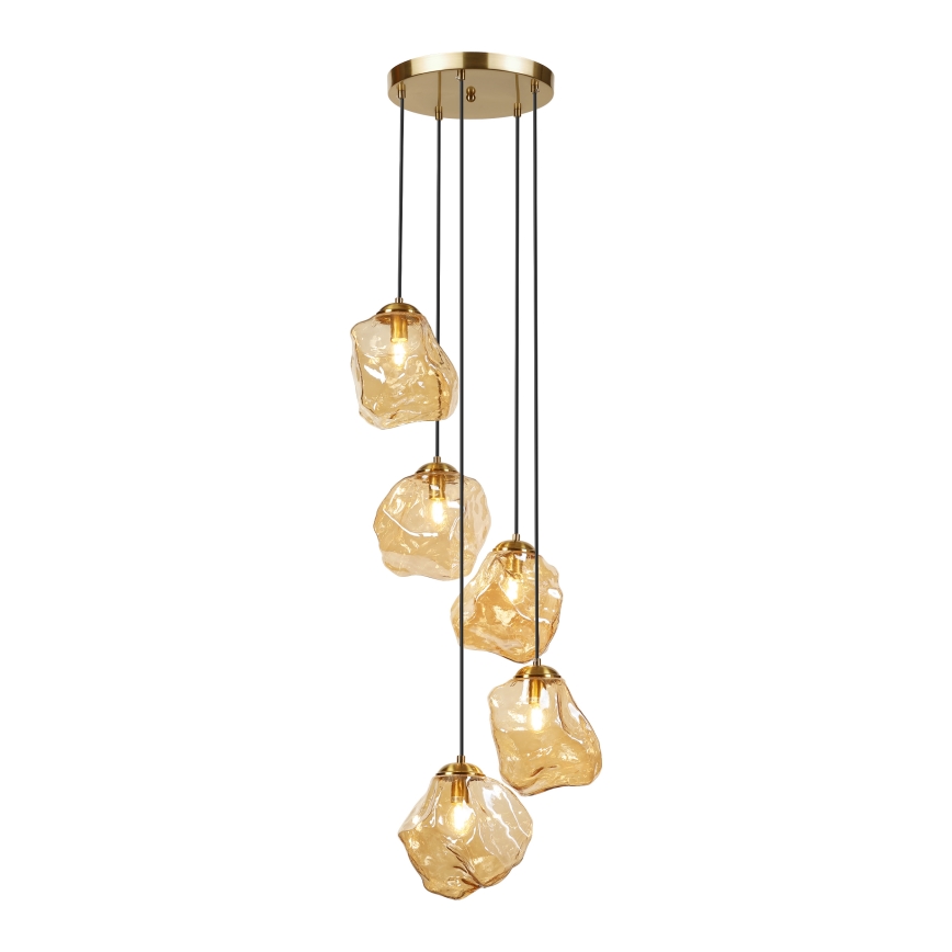 Zsinóros csillár CRISTAL 5xE14/15W/230V sárgaréz/füstös bézs
