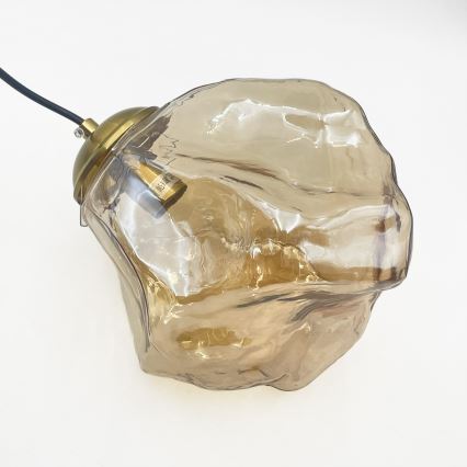 Zsinóros csillár CRISTAL 5xE14/15W/230V sárgaréz/füstös bézs