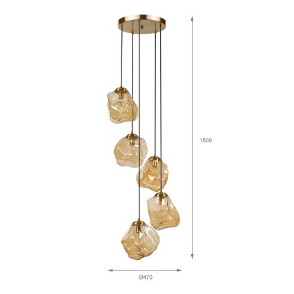 Zsinóros csillár CRISTAL 5xE14/15W/230V sárgaréz/füstös bézs