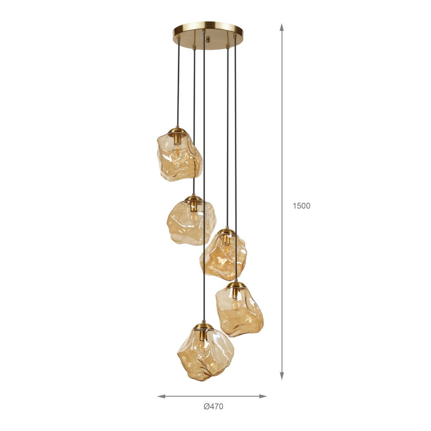 Zsinóros csillár CRISTAL 5xE14/15W/230V sárgaréz/füstös bézs