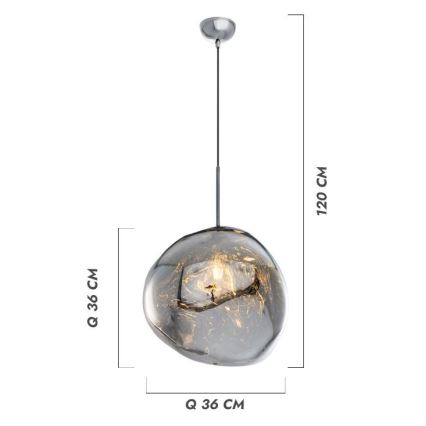 Zsinóros csillár CRUMPLED 1×E27/24W/230V, átm. 36 cm, füstszínű