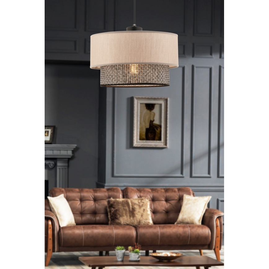 Zsinóros csillár ECHO 1xE27/60W/230V bézs/szürke