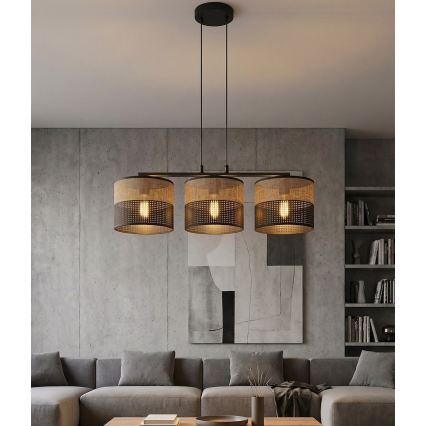 Zsinóros csillár KARBON 3xE27/15W/230V fekete/barna