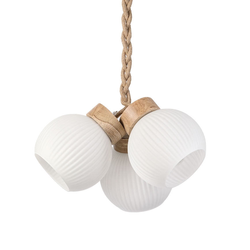 Zsinóros csillár LOOMIS 3xE27/15W/230V 83 cm bézs/tölgy