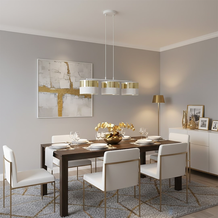 Zsinóros csillár LUX 3xE27/15W/230V fehér/arany