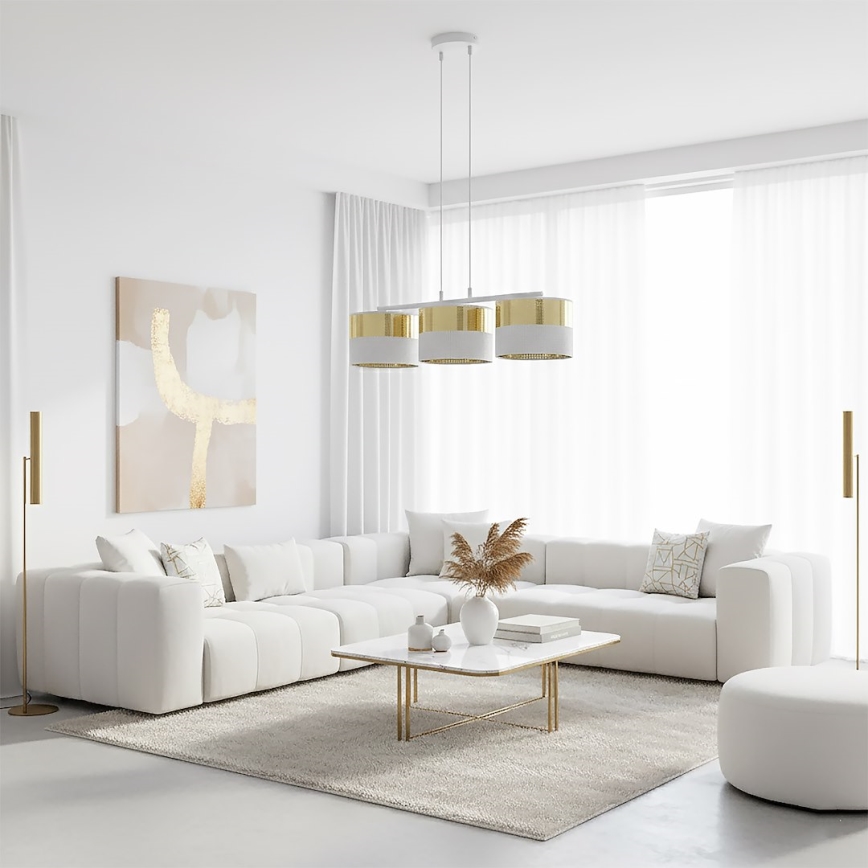 Zsinóros csillár LUX 3xE27/15W/230V fehér/arany