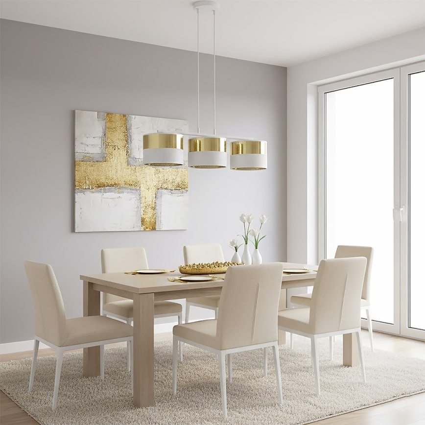 Zsinóros csillár LUX 3xE27/15W/230V fehér/arany