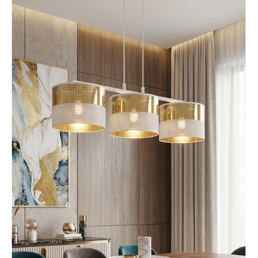 Zsinóros csillár LUX 3xE27/15W/230V fehér/arany