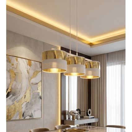 Zsinóros csillár LUX 3xE27/15W/230V fehér/arany