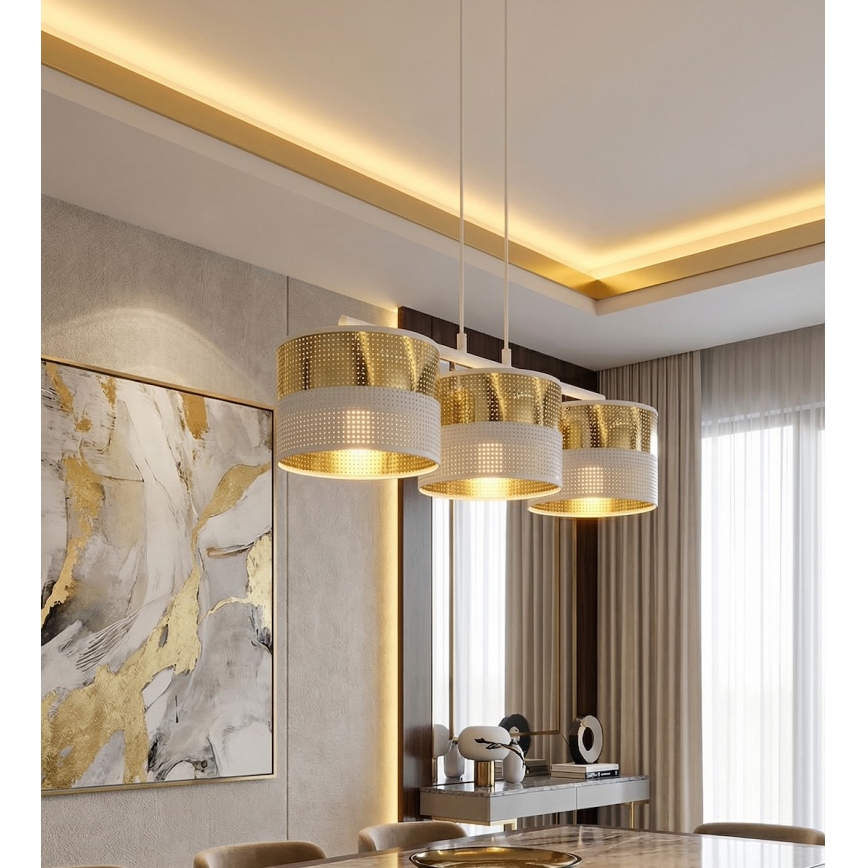 Zsinóros csillár LUX 3xE27/15W/230V fehér/arany