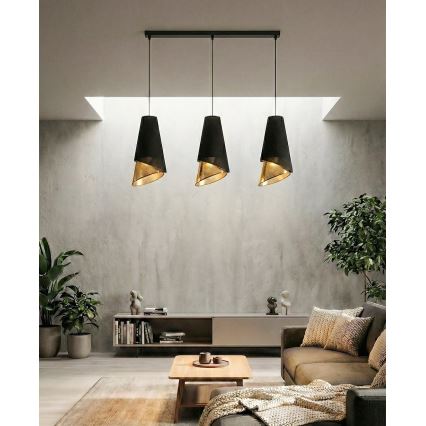 Zsinóros csillár MODA 3xE27/15W/230V fekete/arany