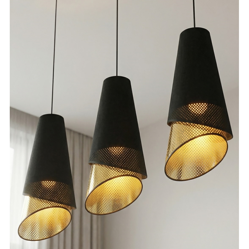 Zsinóros csillár MODA 3xE27/15W/230V fekete/arany