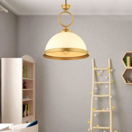 Zsinóros csillár MONZA 1xE27/40W/230V, átmérő 26 cm, krémszínű/bronzos