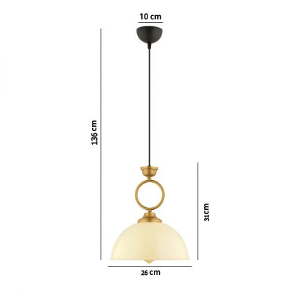 Zsinóros csillár MONZA 1xE27/40W/230V, átmérő 26 cm, krémszínű/bronzos