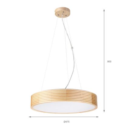 Zsinóros csillár NATURAL MODERN 3xE27/15W/230V, átmérő 47,5 cm, fenyő