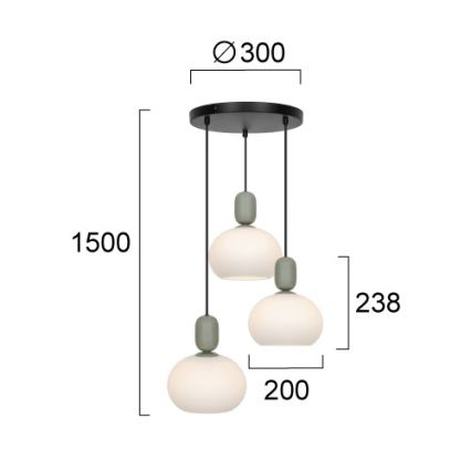 Zsinóros csillár VALISIA 3xE27/40W/230V fekete/olíva