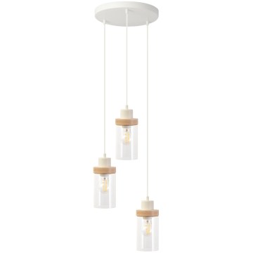 Zsinóros csillár WOODNEST 3xE27/15W/230V fenyő/krém