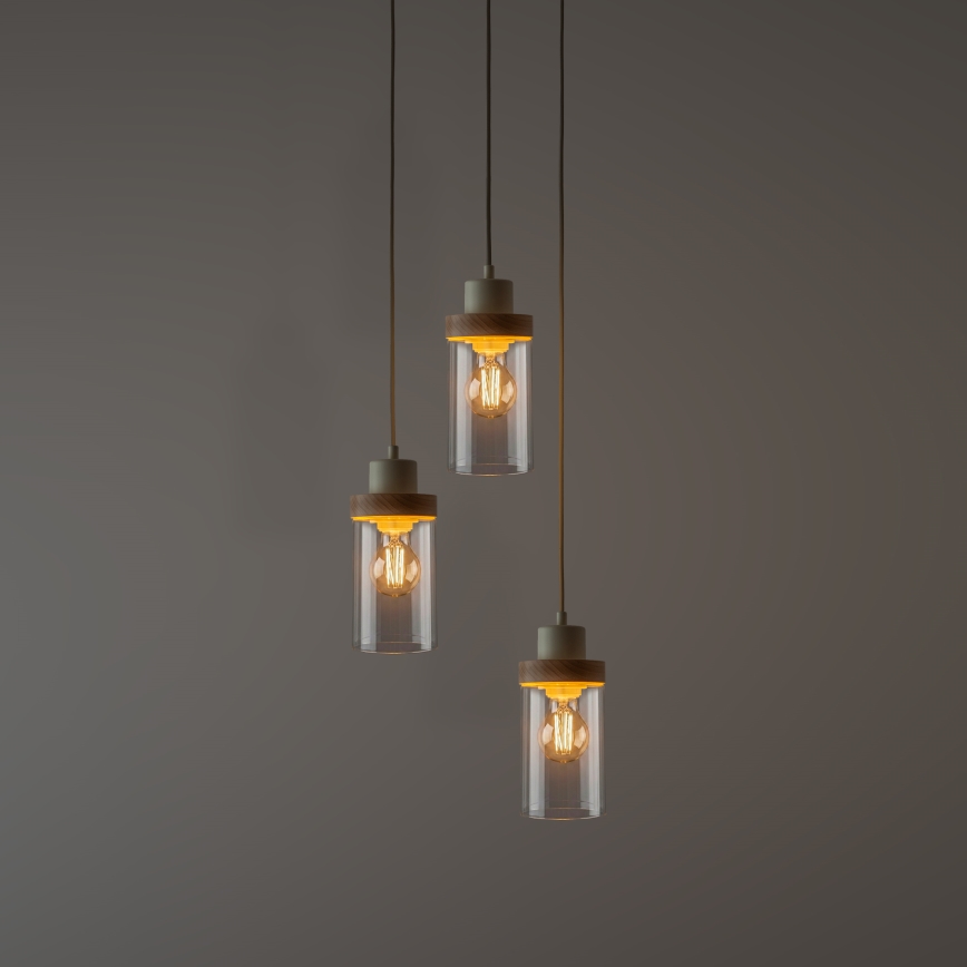Zsinóros csillár WOODNEST 3xE27/15W/230V fenyő/krém