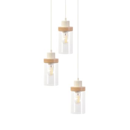 Zsinóros csillár WOODNEST 3xE27/15W/230V fenyő/krém