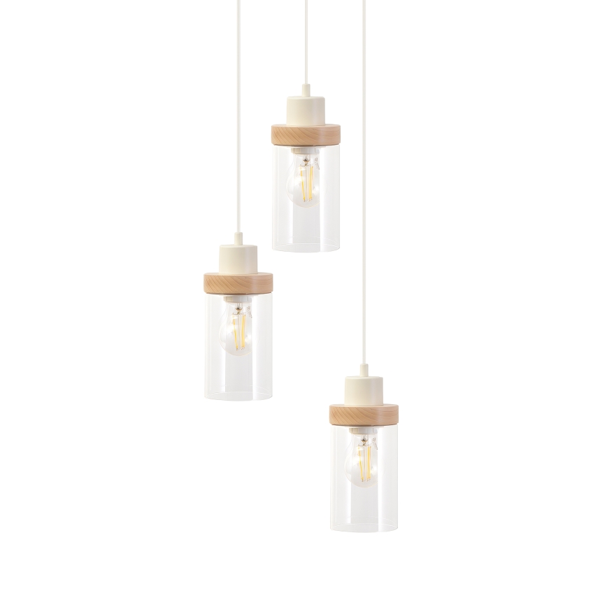 Zsinóros csillár WOODNEST 3xE27/15W/230V fenyő/krém