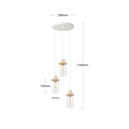 Zsinóros csillár WOODNEST 3xE27/15W/230V fenyő/krém
