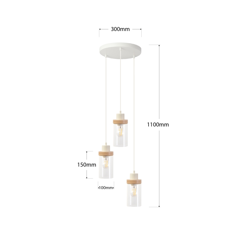 Zsinóros csillár WOODNEST 3xE27/15W/230V fenyő/krém