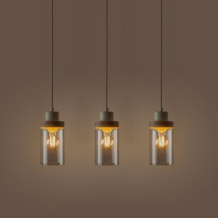Zsinóros csillár WOODNEST 3xE27/15W/230V fenyő/krémszínű