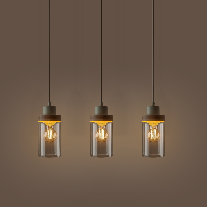 Zsinóros csillár WOODNEST 3xE27/15W/230V fenyő/krémszínű